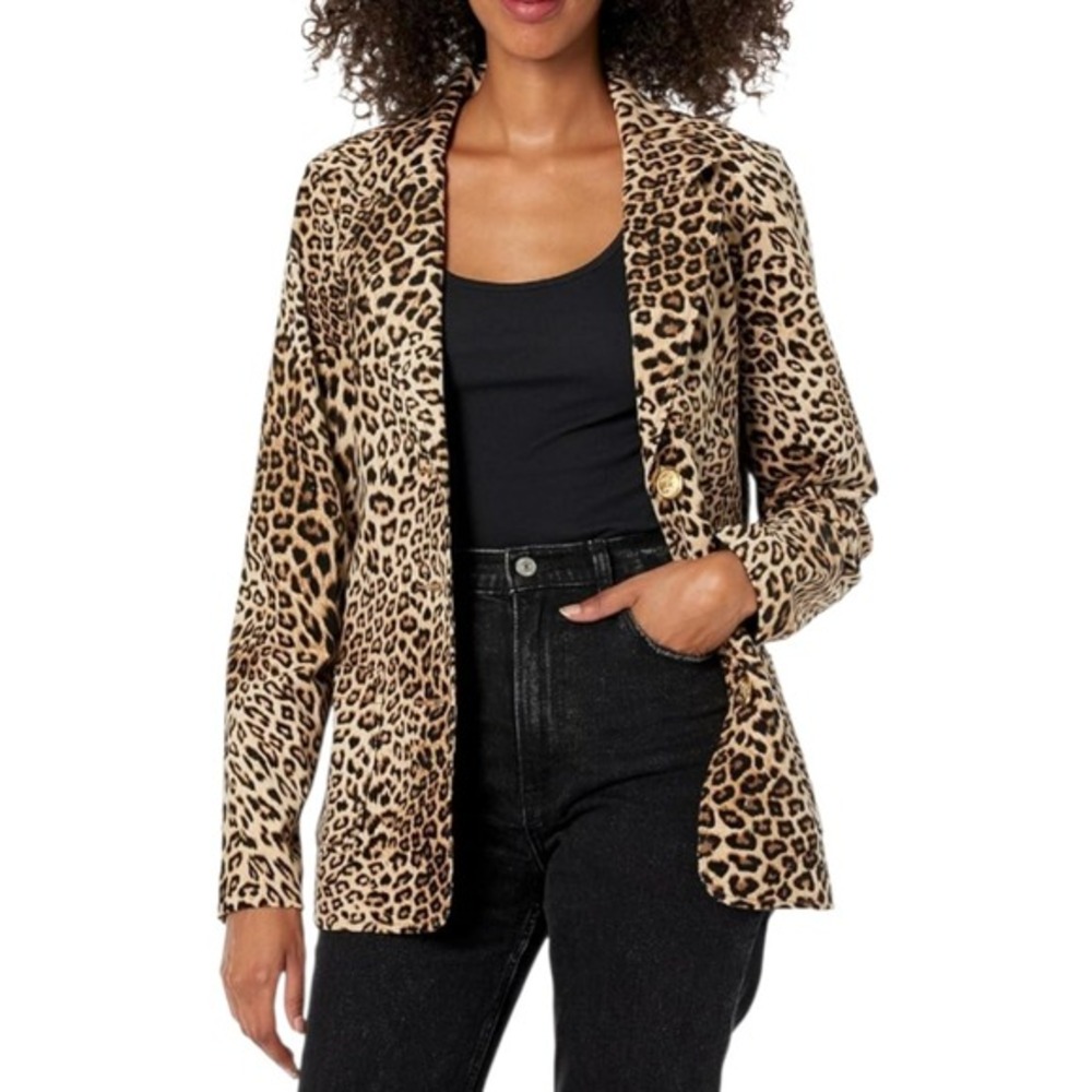 Dex Women Plus 2X Leopard Print Blazer Open Front Animal Pattern Jacket NEW